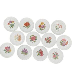 Spode Mansard Luncheon Bone China Floral Scalloped‎ Edge Plates Signed by Artist